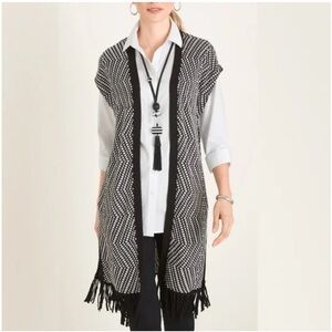 Chicos Black and White Fringe Sweater Vest
